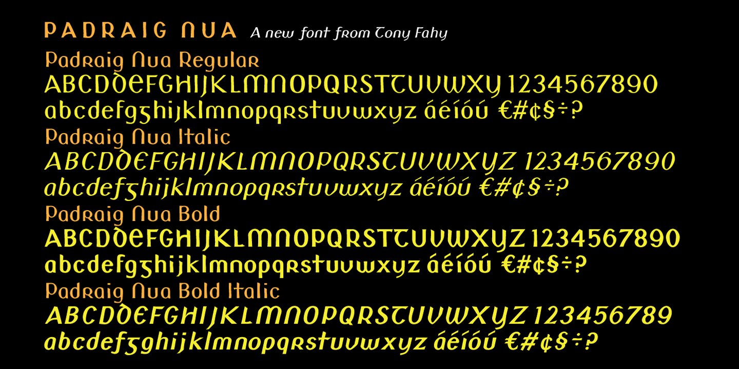 Przykład czcionki Padraig Nua Bold Italic